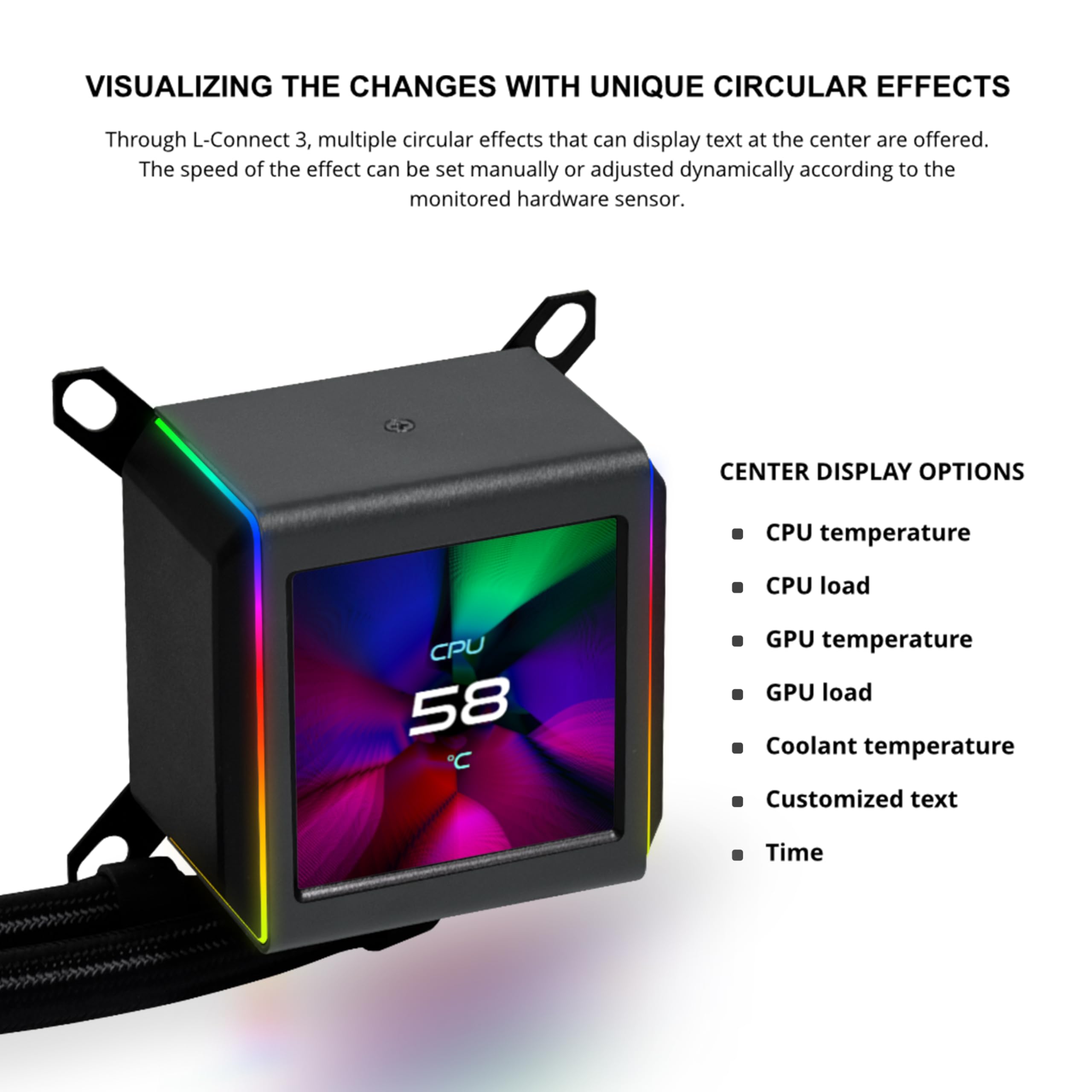 Lian-Li Galahad II LCD CPU 360mm AIO | All-in-One Liquid Cooling System | Pre-Installed 3 x 120mm Daisy-chainable ARGB Fans - Compatible with Intel LGA 1700, 1200, 115X & AMD AM5/AM4 - Black - Image 3