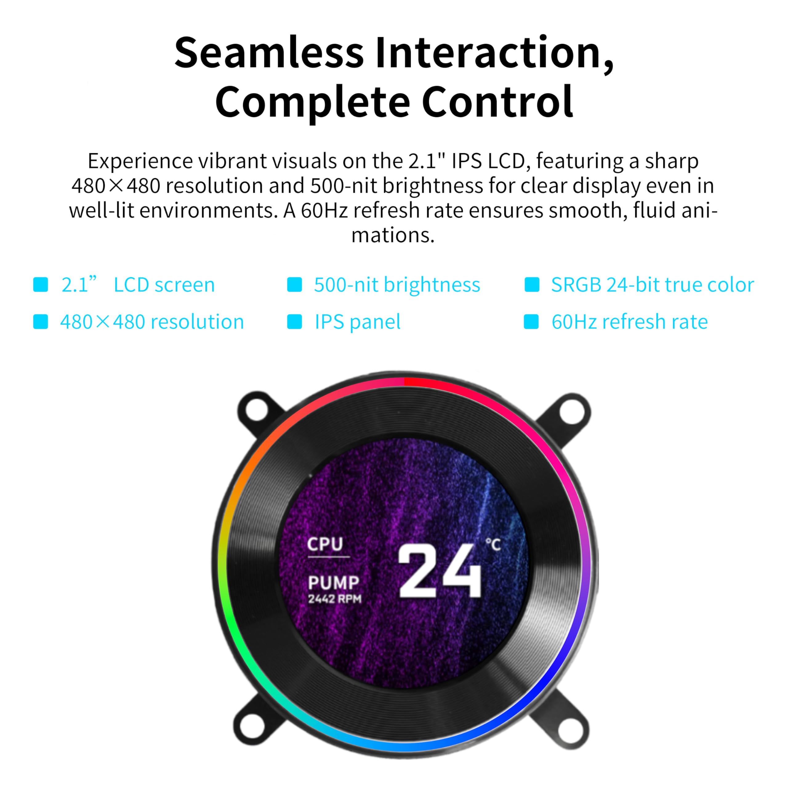 Lian Li Hydroshift II-C 360 Liquid CPU Cooler - Flexible Slide-Tube Clamp Coolant Pathway - 2.1” IPS LCD Screen - 3 Control Mode - Fits Most PC Fans - LGA 1851/1700, AMD AM5/AM4 - Black (HS2LCD36B) - Image 5