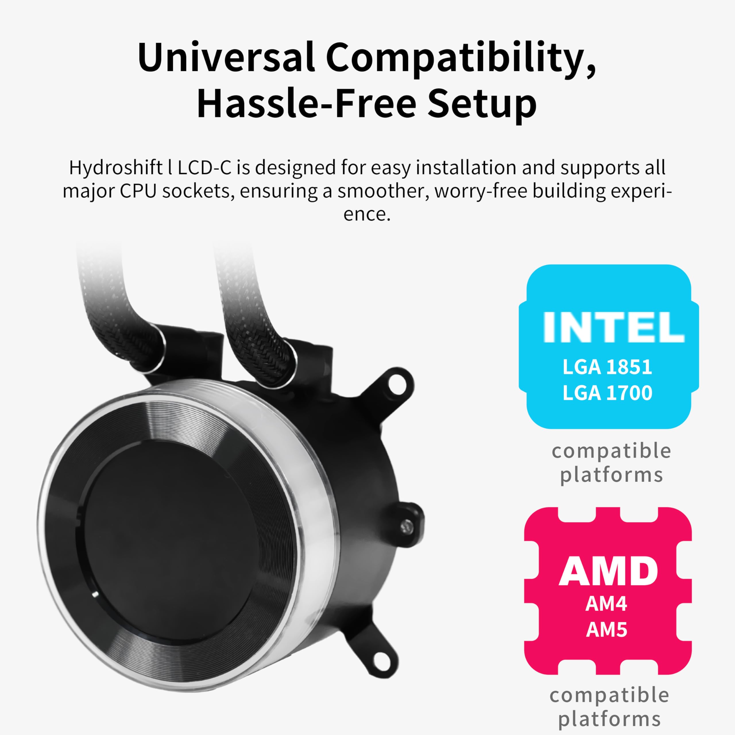 Lian Li Hydroshift II-C 360 Liquid CPU Cooler - Flexible Slide-Tube Clamp Coolant Pathway - 2.1” IPS LCD Screen - 3 Control Mode - Fits Most PC Fans - LGA 1851/1700, AMD AM5/AM4 - Black (HS2LCD36B) - Image 8