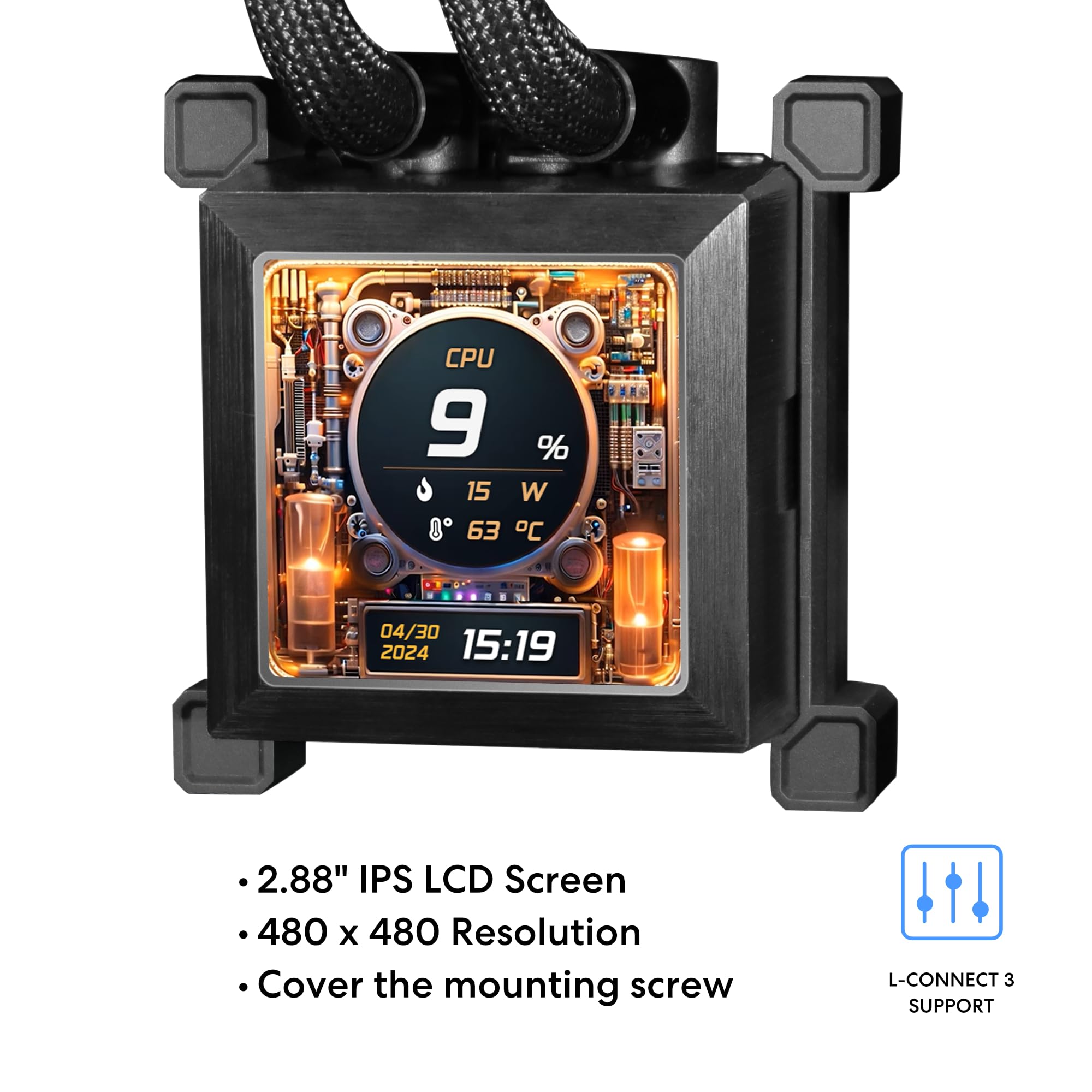 Lian Li Hydroshift LCD 360 Liquid Cooler - Flexible Side-Mounted Coolant Pathway, 2.88” LCD Screen - 480 x 480 Res. - Captured Screenshots or Recorded Videos - Fits Most PC Fans - Black (HSLCD36NB) - Image 4