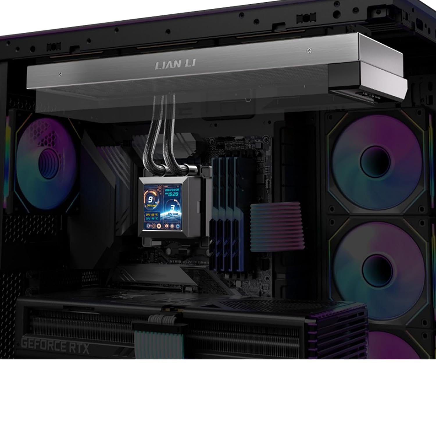 Lian Li Hydroshift LCD 360 Liquid Cooler - Flexible Side-Mounted Coolant Pathway, 2.88” LCD Screen - 480 x 480 Res. - Captured Screenshots or Recorded Videos - Fits Most PC Fans - Black (HSLCD36NB) - Image 9