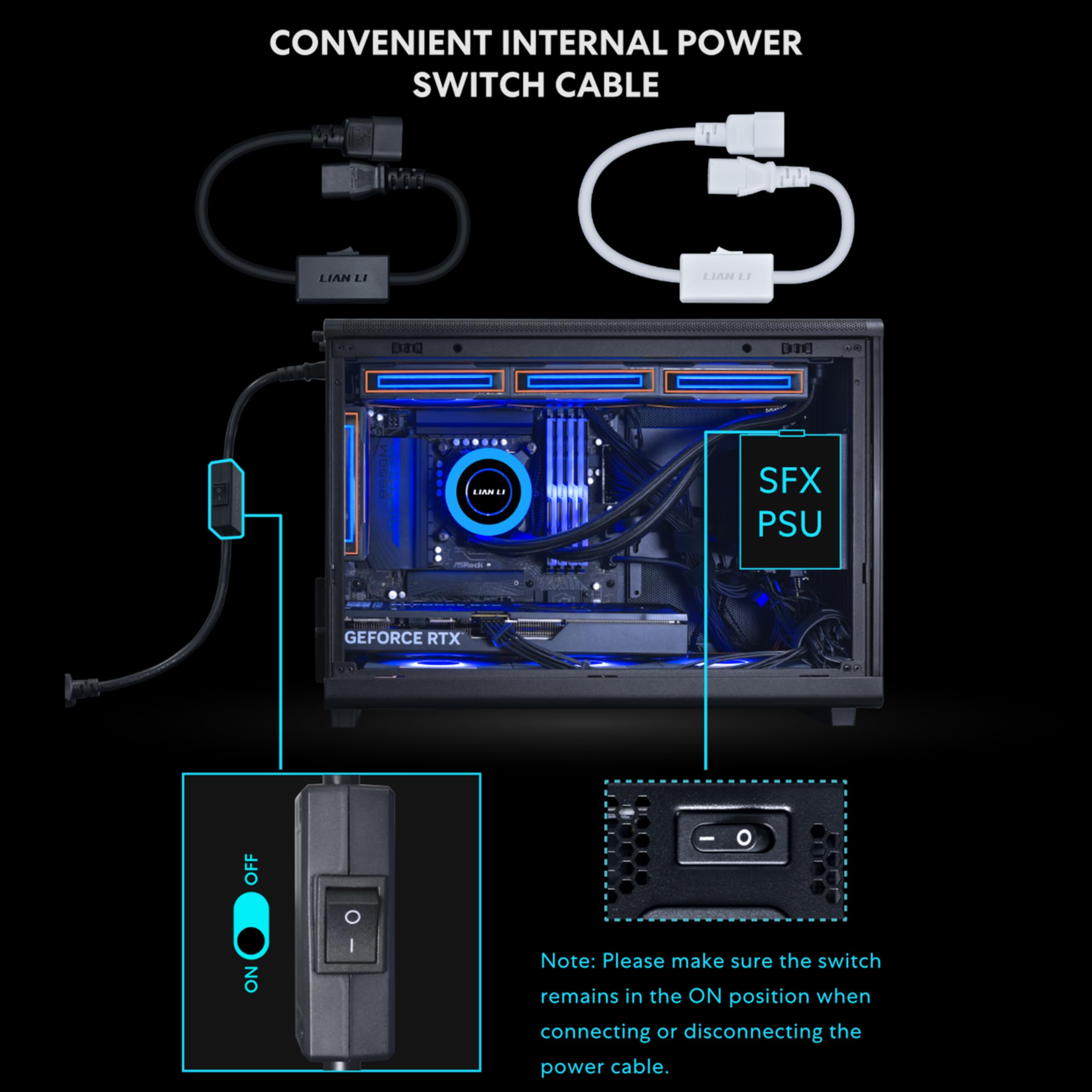 Lian Li SP1000P Platinum 1000W SFX Form Factor Power Supply with 12V-2x6 Connectors - ATX 3.1 & PCIE 5.1 Compliant - Low-Noise - Fully Modular - 105°C Capacitors - 10 Year Warranty - Black (SP1000P.B) - Image 4