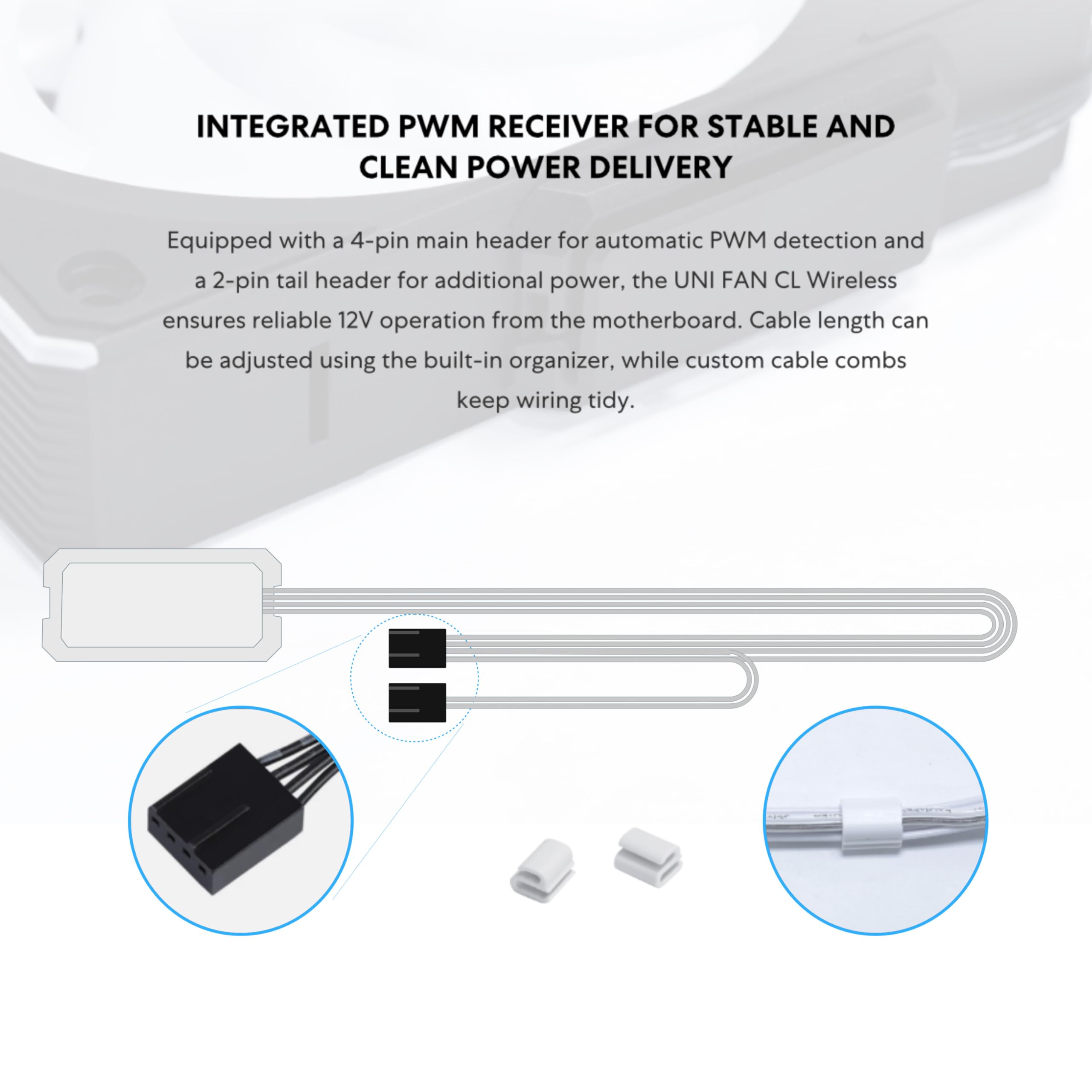 Lian Li UNI Fan CL120 ARGB 120mm PWM Fans - Triple Pack - 2.4 GHz Wireless Signal RGB & PC Case Fans Control - Daisy-Chain - Dual Light Zones - FDB - Controller Included & Required - White (12CL1W3W) - Image 6