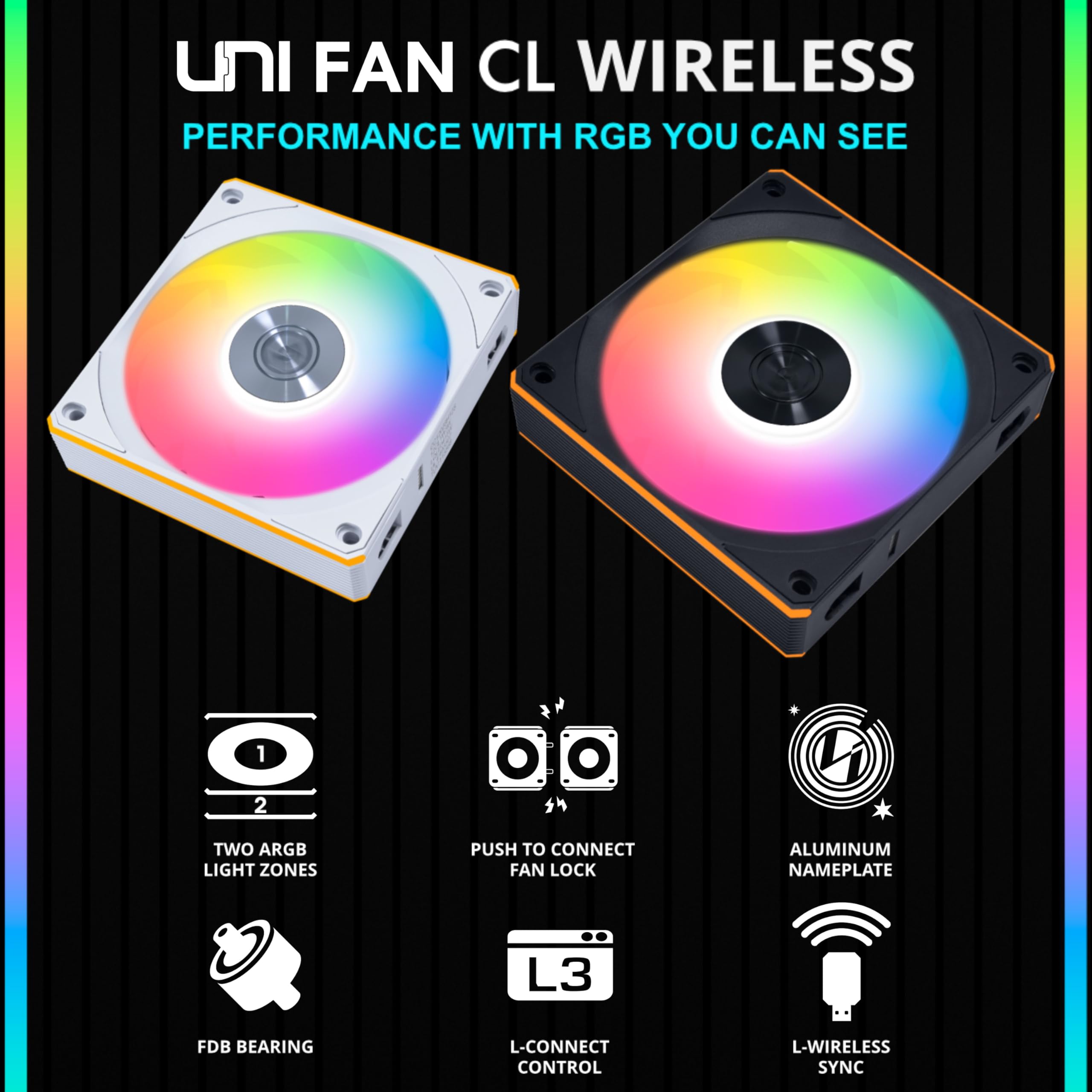 Lian Li UNI Fan CL120 ARGB 120mm PWM Fans - Triple Pack - 2.4 GHz Wireless Signal RGB & PC Case Fans Control - Daisy-Chain - Dual Light Zones - FDB - Controller Included & Required - White (12CL1W3W) - Image 8