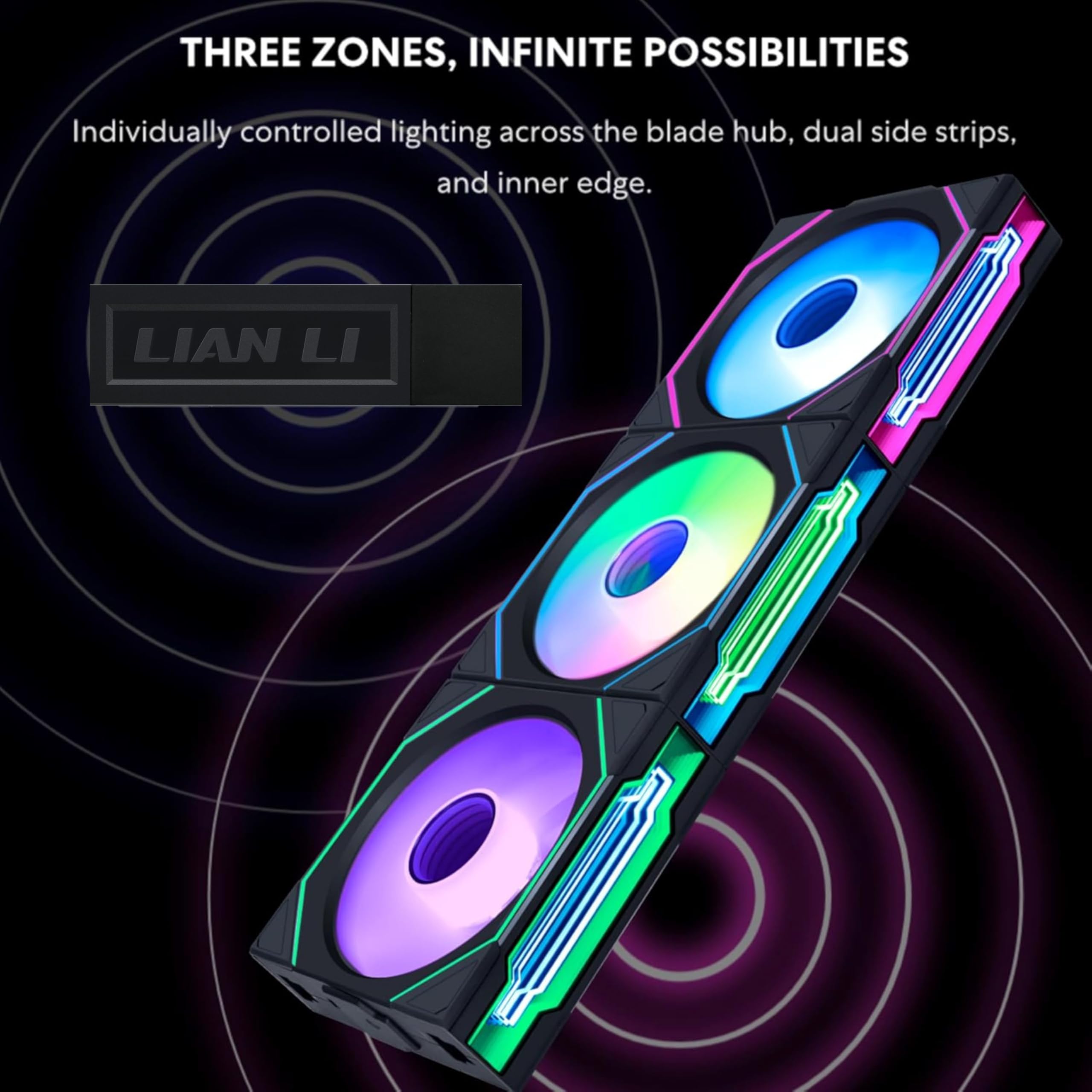 Lian Li UNI Fan SL-Infinity Wireless 120 - Triple Pack - 2.4 GHz Wireless Signal ARGB Fan Control - Double Infinity Mirror Design - Low Noise - Controller Included - Black (12SLIN1W3B) - Image 3