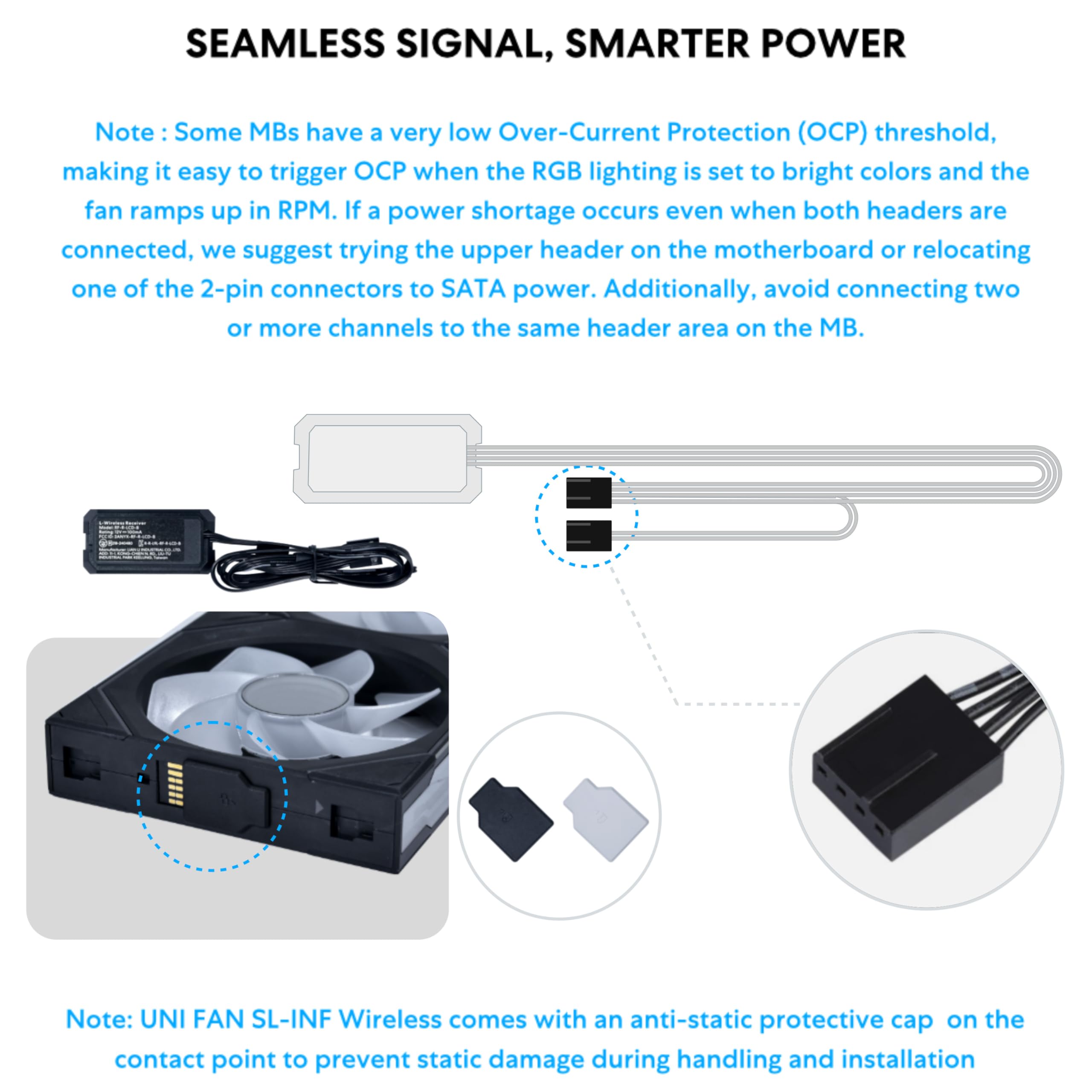 Lian Li UNI Fan SL-Infinity Wireless 120 - Triple Pack - 2.4 GHz Wireless Signal ARGB Fan Control - Double Infinity Mirror Design - Low Noise - Controller Included - Black (12SLIN1W3B) - Image 6