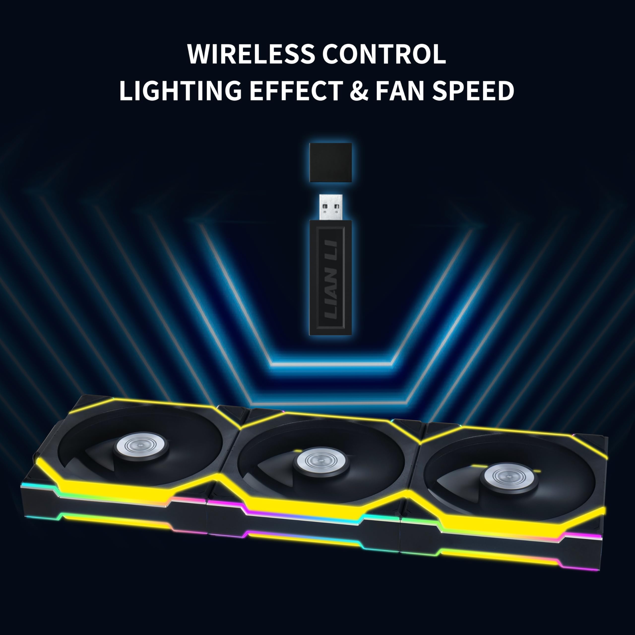Lian Li UNI Fan SL Wireless 120mm ARGB Fan - Triple Pack - 2.4 GHz Wireless Signal for RGB & Fans Control - Customizable Lighting Effects - Controller Included & Required - Black (12SL1W3B) - Image 4