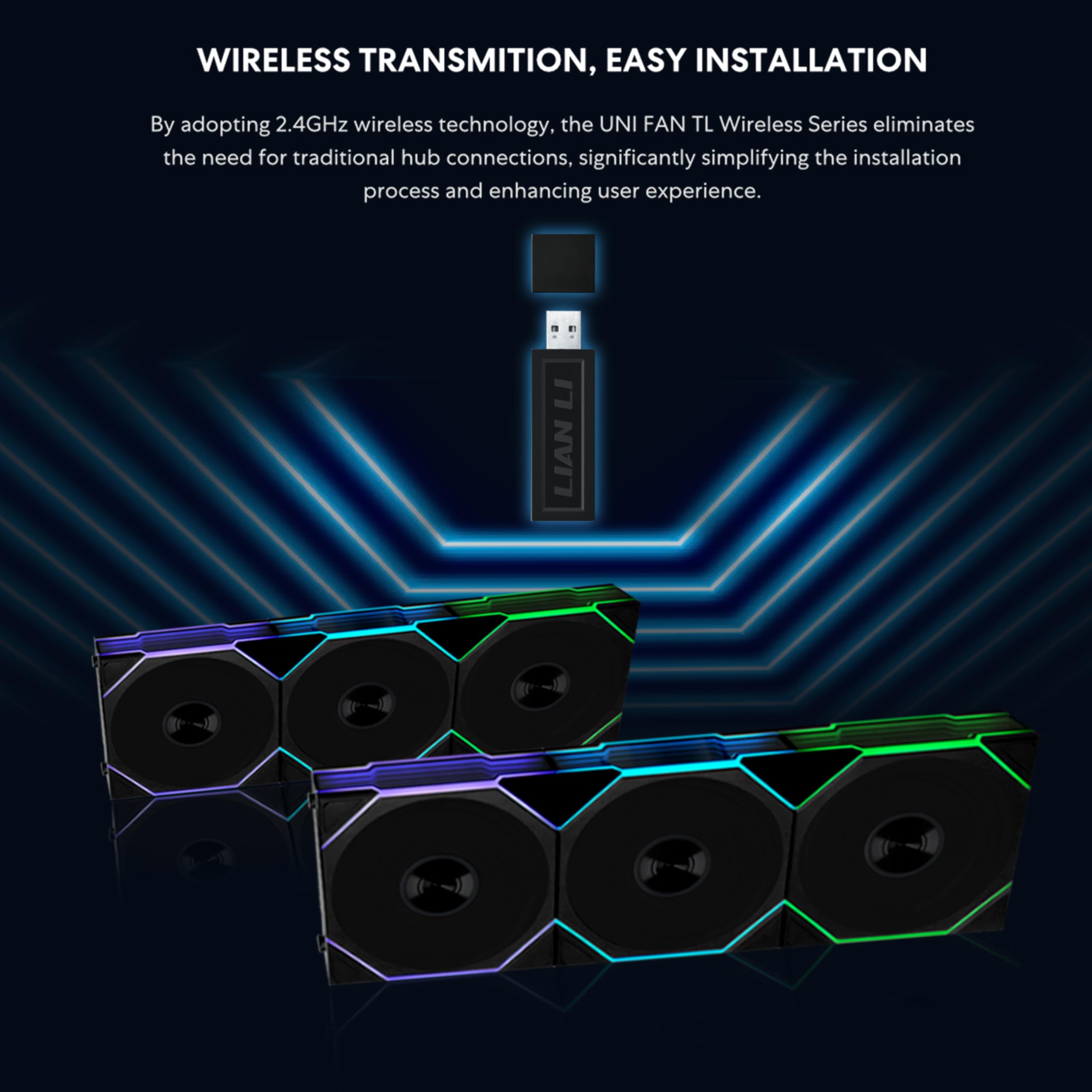 Lian Li UNI Fan TL Wireless 120-Triple Pack (Reverse Blade)-2.4 GHz Wireless Signal ARGB Fan-Infinity Mirror-Daisy-Chain Design-Customizable Lighting-Controller Included & Required - Black(12RTL1W3B) - Image 3