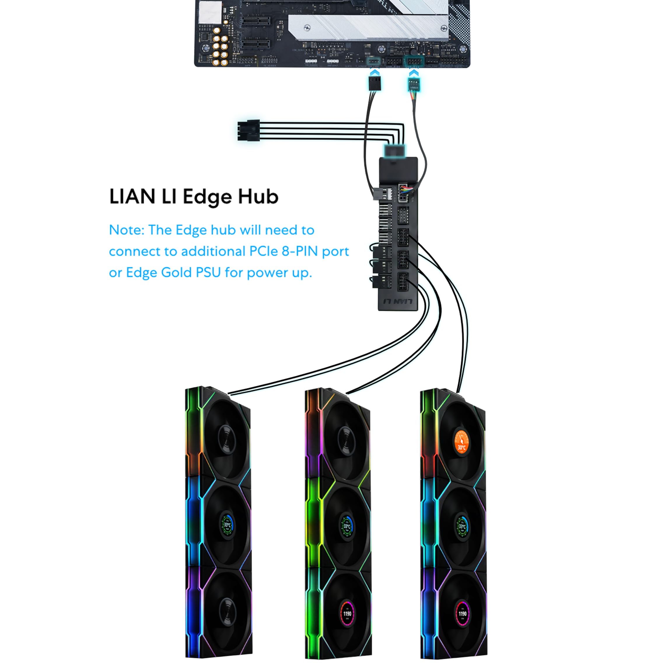 Lian Li UNI Fan TL Wireless 120-Triple Pack (Reverse Blade)-2.4 GHz Wireless Signal ARGB Fan-Infinity Mirror-Daisy-Chain Design-Customizable Lighting-Controller Included & Required - Black(12RTL1W3B) - Image 6