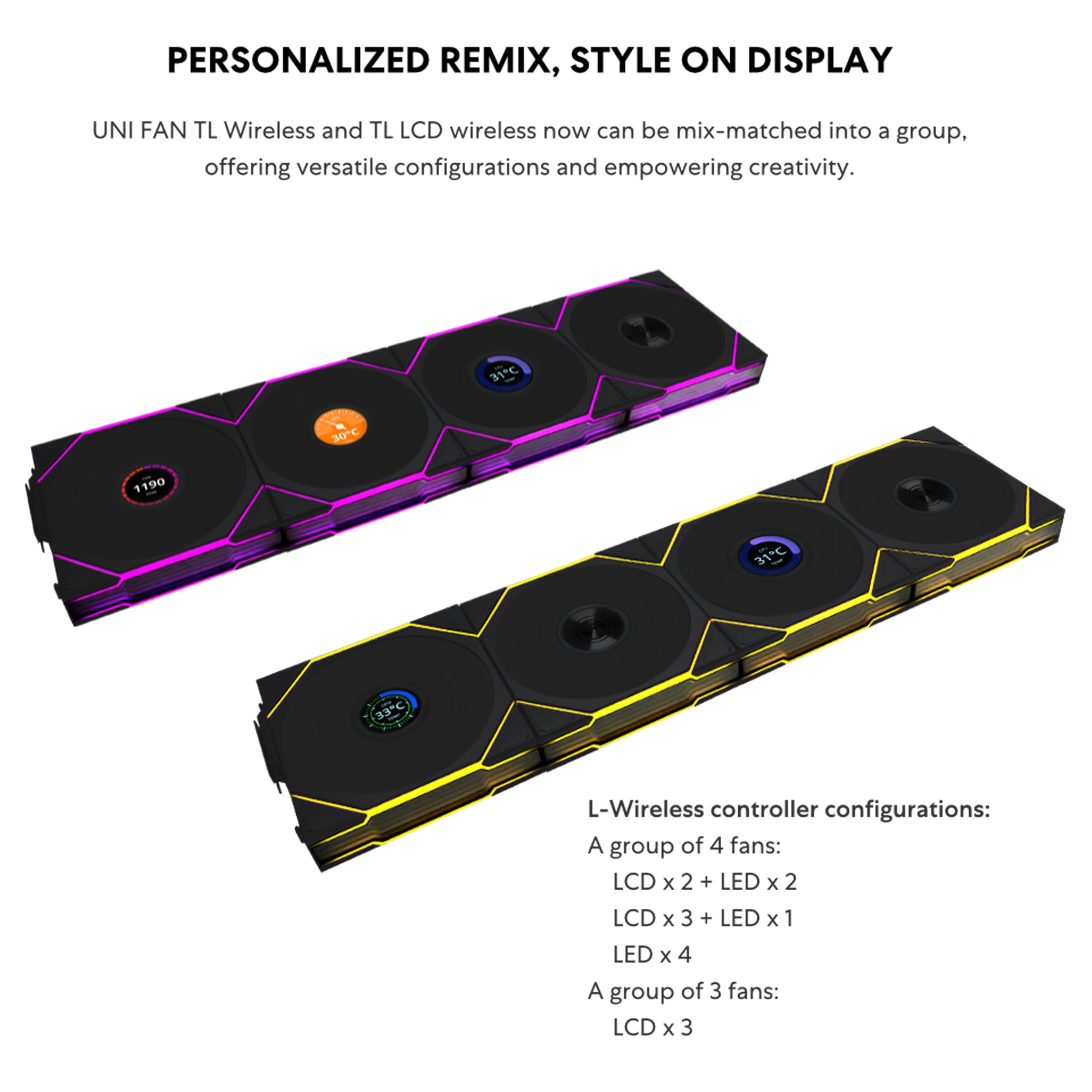 Lian Li UNI Fan TL Wireless 120-Triple Pack (Reverse Blade)-2.4 GHz Wireless Signal ARGB Fan-Infinity Mirror-Daisy-Chain Design-Customizable Lighting-Controller Included & Required - Black(12RTL1W3B) - Image 7