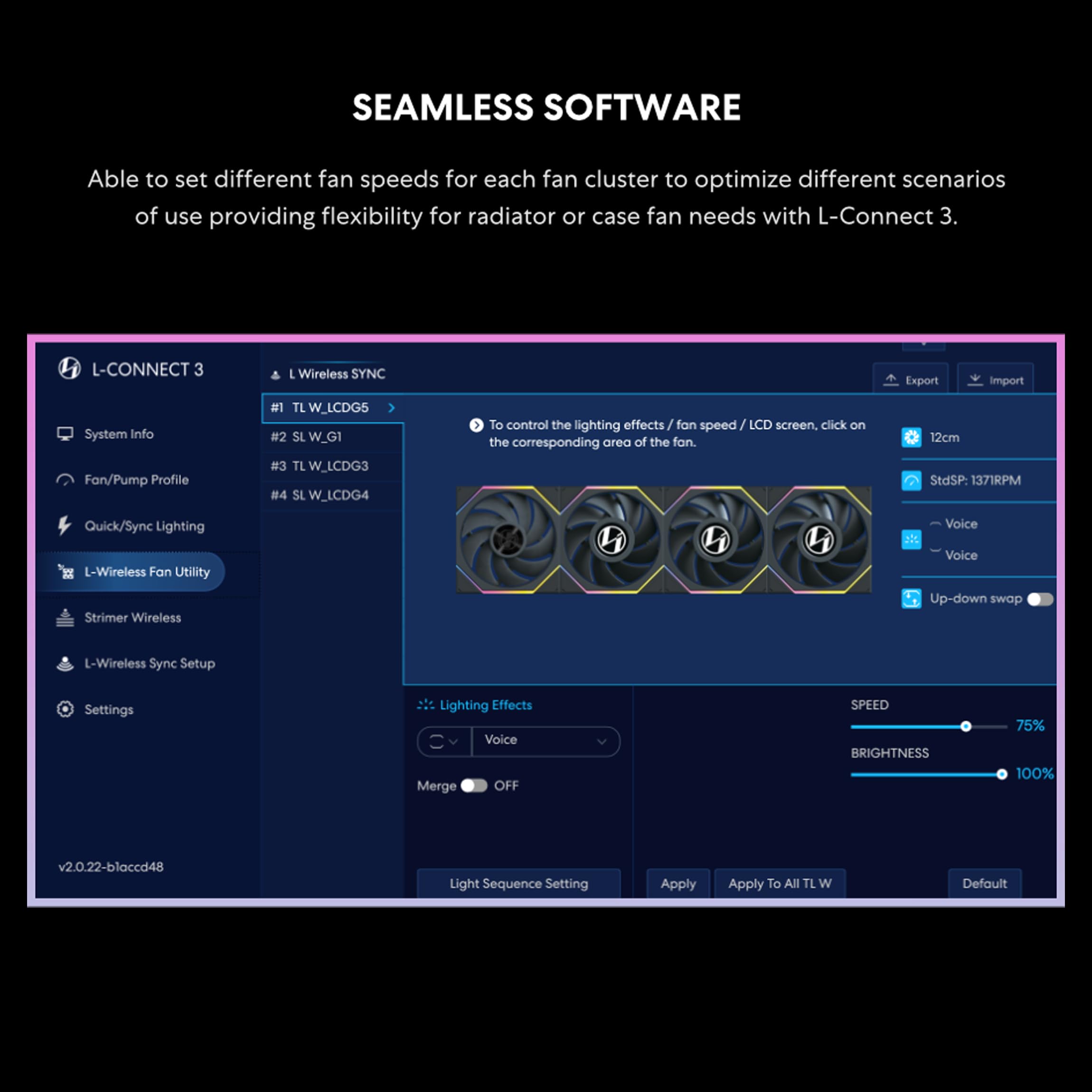 Lian Li UNI Fan TL Wireless 120-Triple Pack (Reverse Blade)-2.4 GHz Wireless Signal ARGB Fan-Infinity Mirror-Daisy-Chain Design-Customizable Lighting-Controller Included & Required - Black(12RTL1W3B) - Image 8